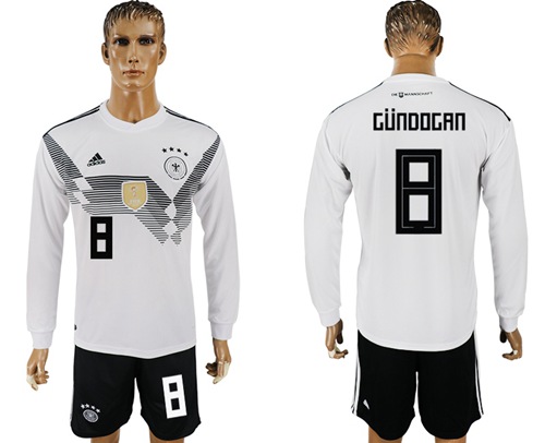 Germany #8 Gundogan White Home Long Sleeves Soccer Country Jersey - Click Image to Close